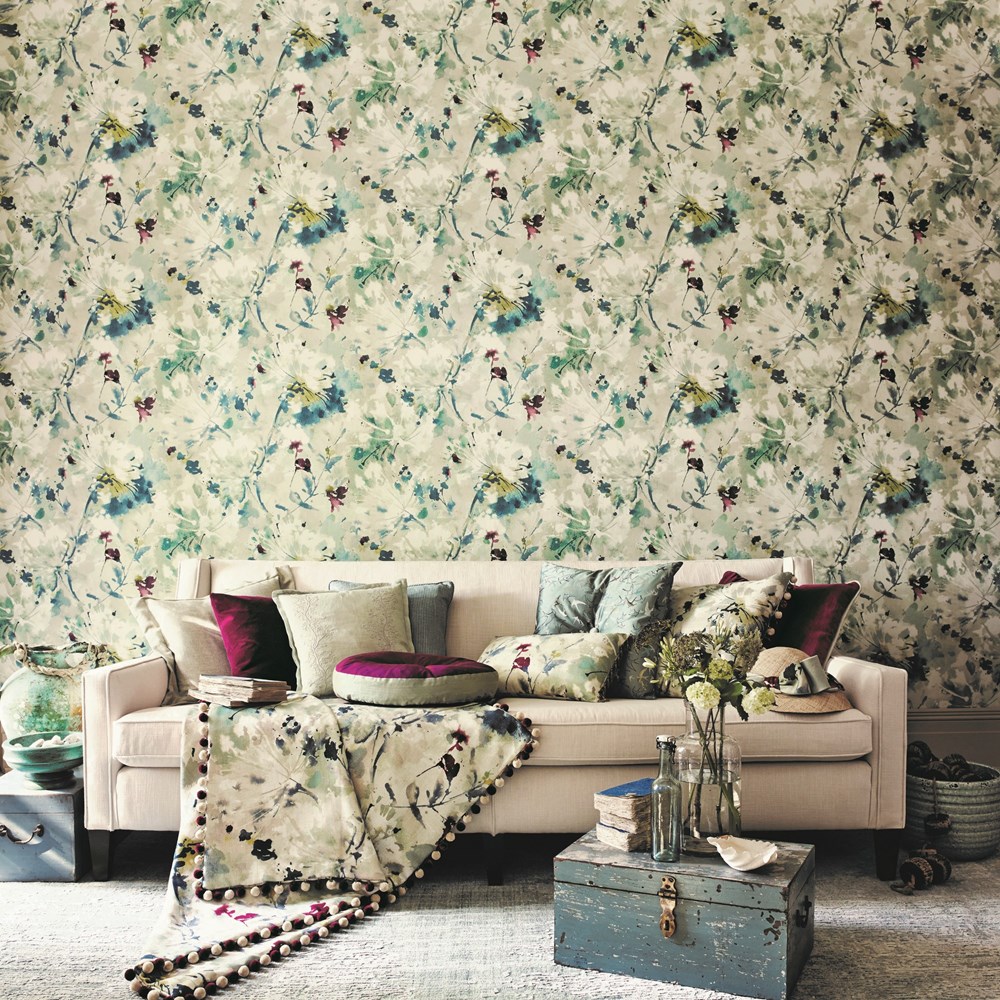 Simi Floral Wallpaper 213023 by Sanderson in Opal Multi